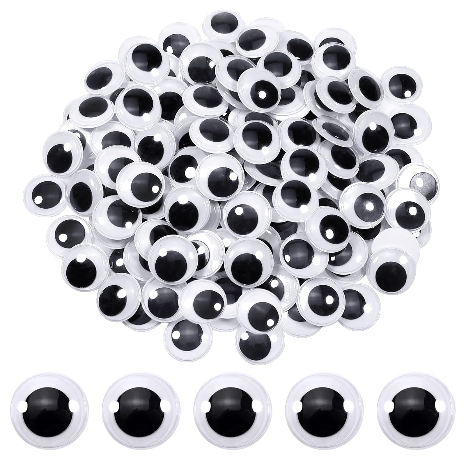 Toaob 100 Pieces 25 mm Movable Eyes Self-Adhesive Plastic Round Stickers Black White for Scrapbooking Crafts Accessories DIY Craft Dolls Decorations Handicraft