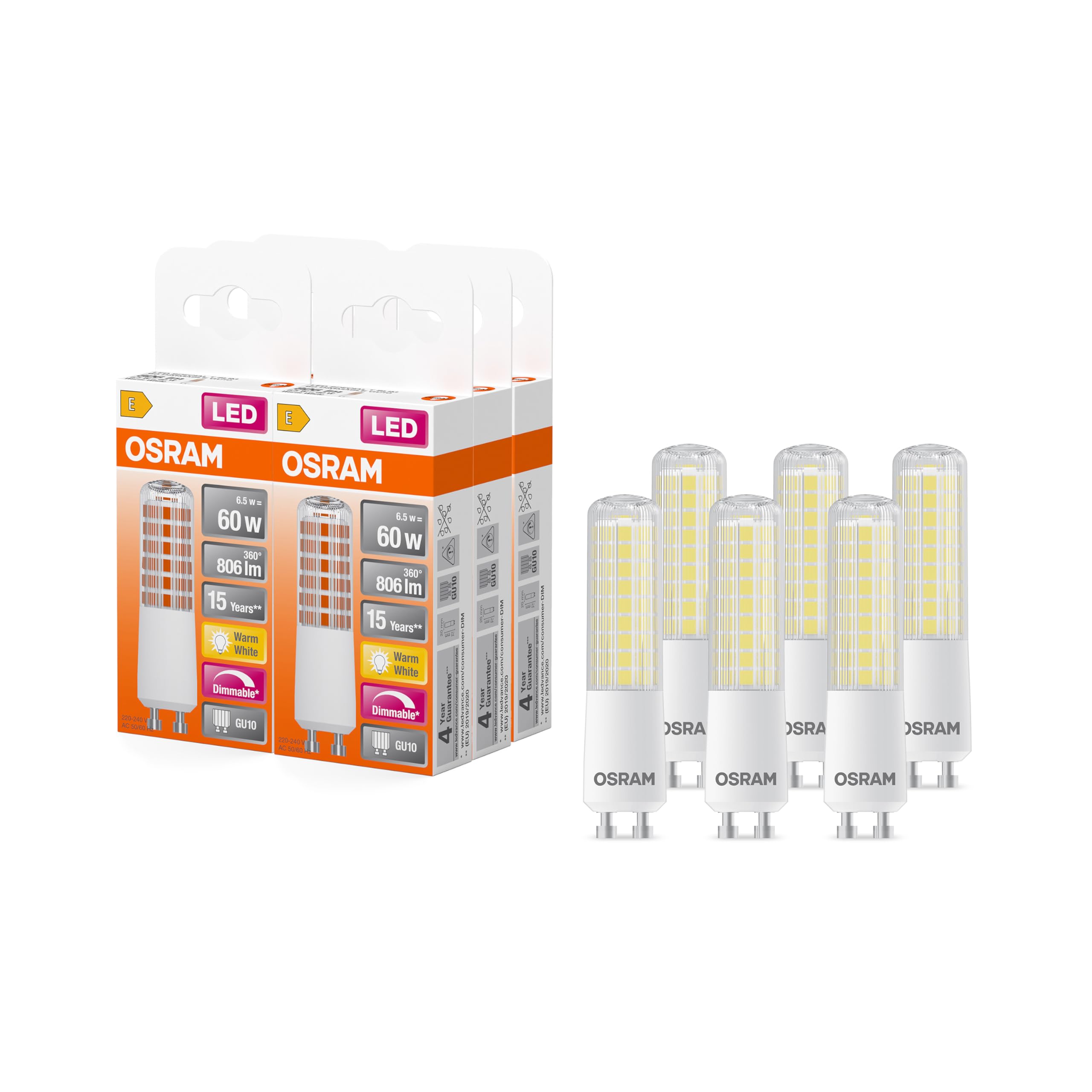 OSRAM LED Superstar Special T Slim, Dimmable Slim LED Special lamp, GU10 Base, Warm White (2700K), Replacement for Conventional 60W lamp, 6-Pack