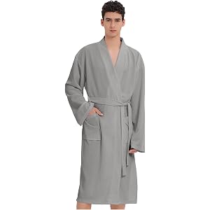 Sofprace Mens Waffle Robe Spa Kimono Bathrobe Lightweight Shower Bath Robe Knee-Length Hotel Spa Robe
