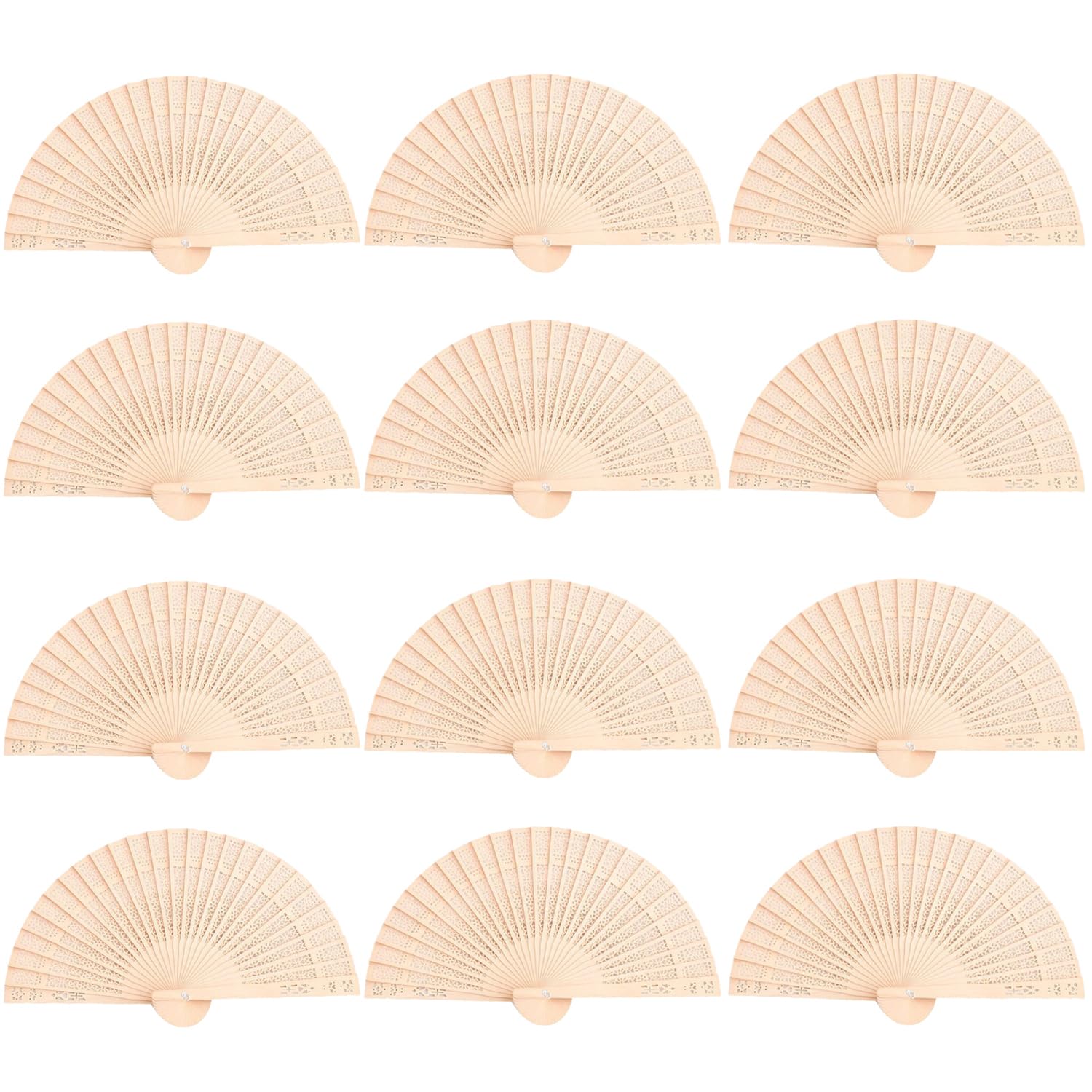Photo 1 of GIGGSKZE 12 Pack Vintage Wooden Folding Fans Handheld Chinese Sandalwood Fan for Wedding Decoration Baby Shower Birthday Favor