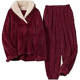 Fenclushy Women's Fluffy Loungewear Sleepwear Lounge Casual Pajamas Sets Loose Long Sleeve Fleece Pullover and Pants Set
