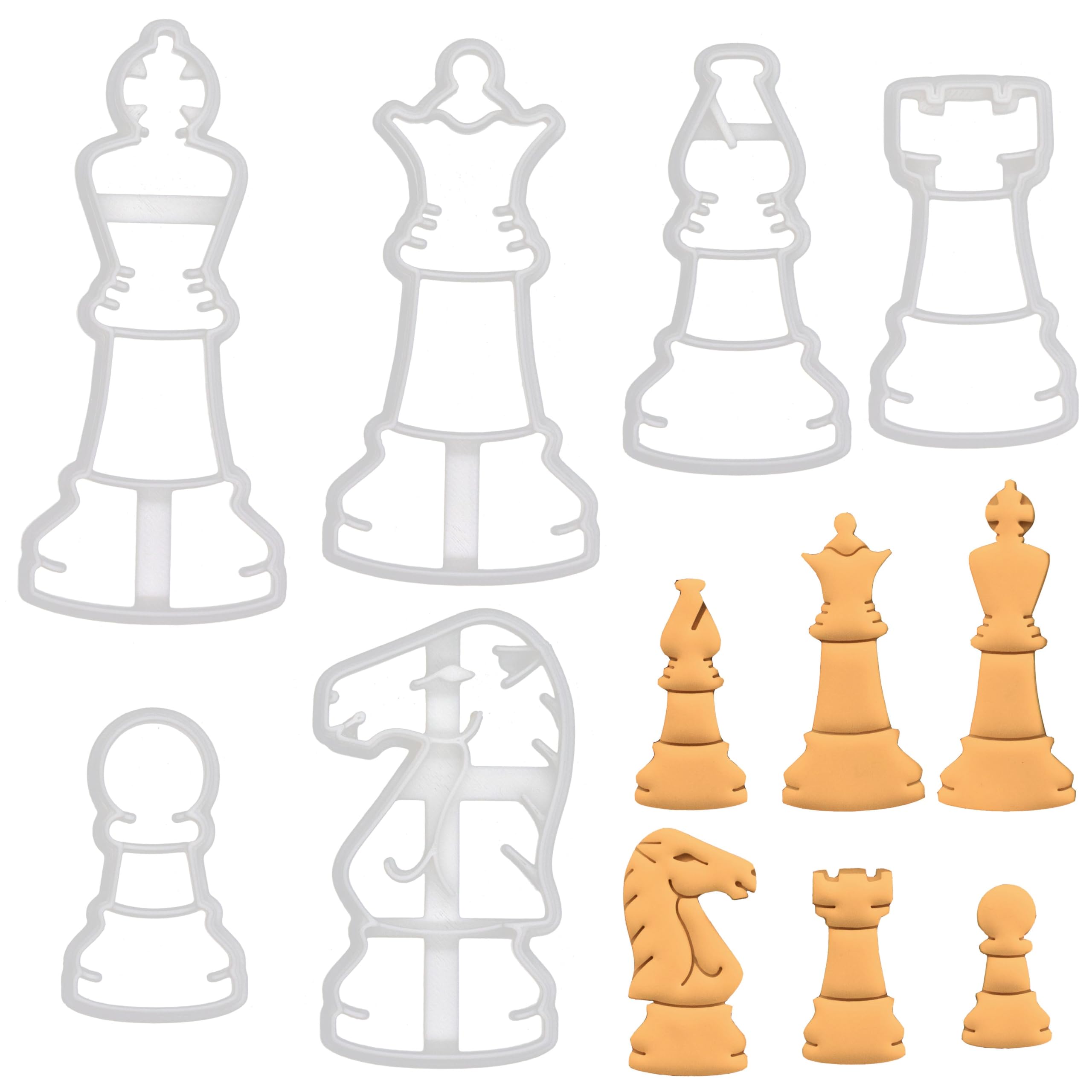 BAKERLOGY Set of 6 Chess Pieces Cookie Cutters (King, Queen, Rook, Bishop, Knight, and Pawn) - Detailed Biscuit Cutter Design for Baking and Crafts, Ideal on Fondant, Dough, Clay