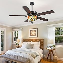 BYKISTOK 52" Tiffany Ceiling Fans with Glass Shade