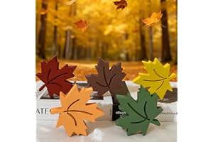 EMINGSKY 5 Pcs Wooden Maple Leaf Ornaments Autumn Leaves Red Orange Yellow Green Brown Harvest Sign for Farmhouse Thanksgiving Home Office Table Party Decoration