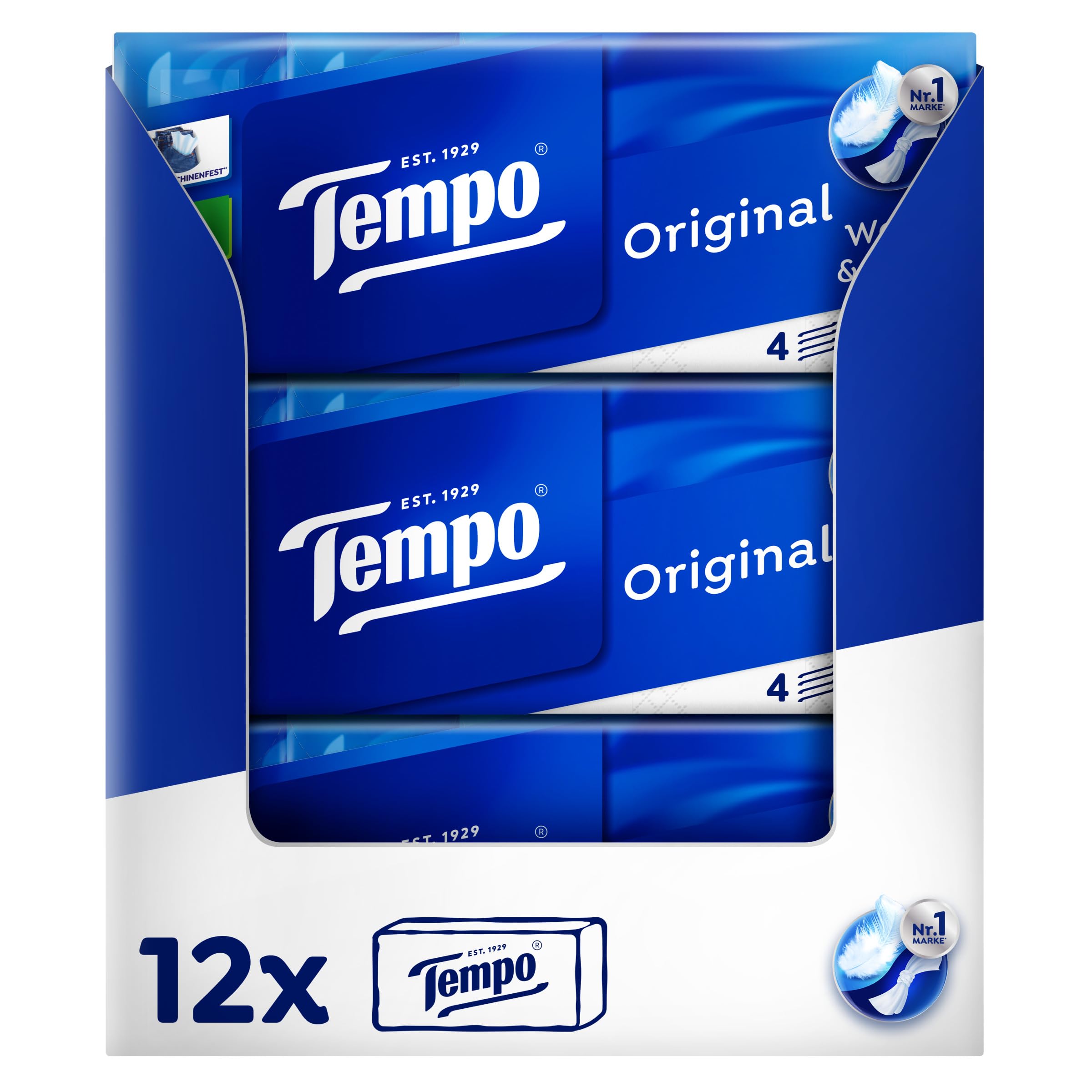 Tempo Original Handkerchiefs - Mega Pack - 12 Packs of 10 Packs of 10 Tissues - Extra Strong Soft Paper Tissues - Machine Washable