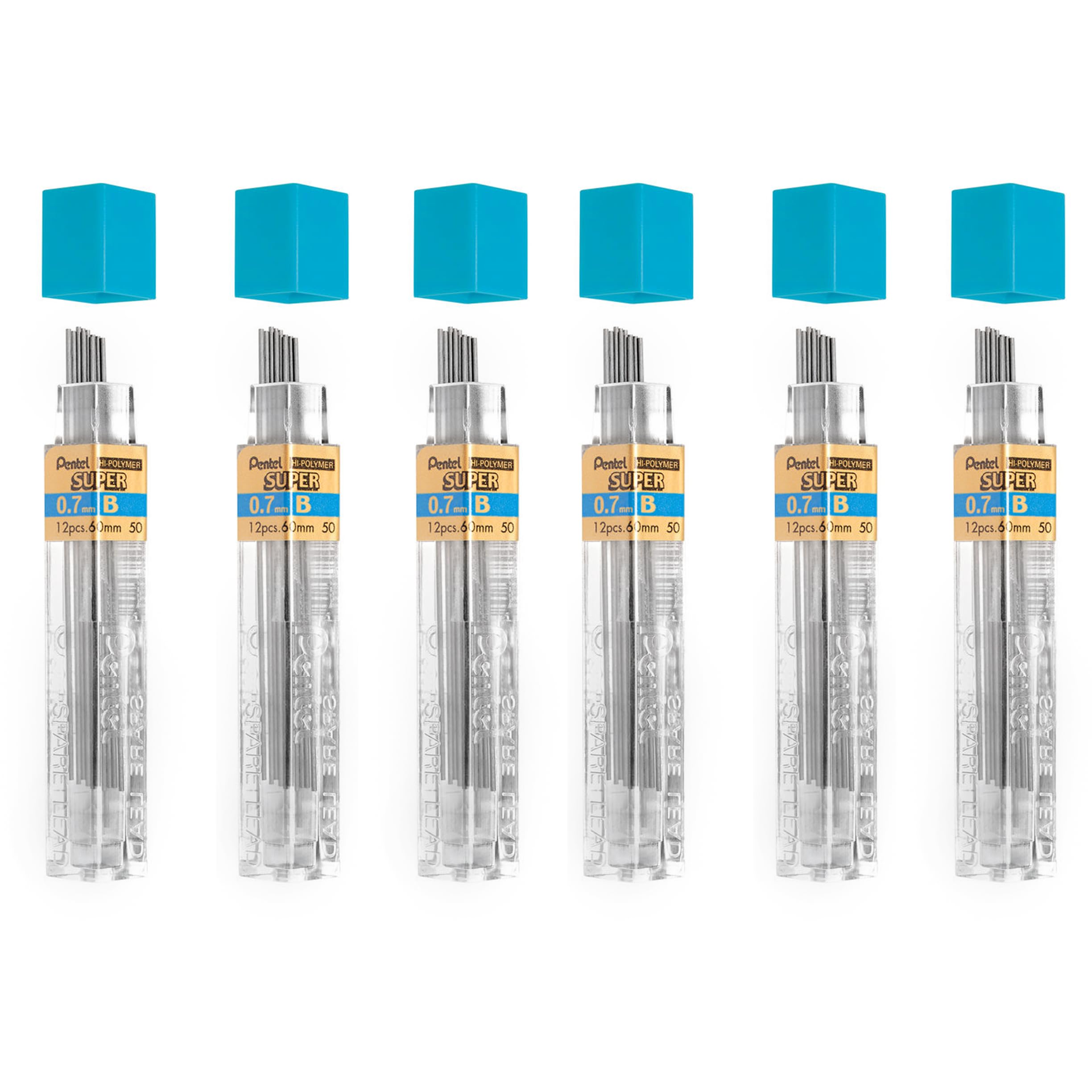 Pentel Super Polymer Refill Replacement Spare Leads for Automatic & Mechanical Pencils - 0.7mm B - Pack of 6