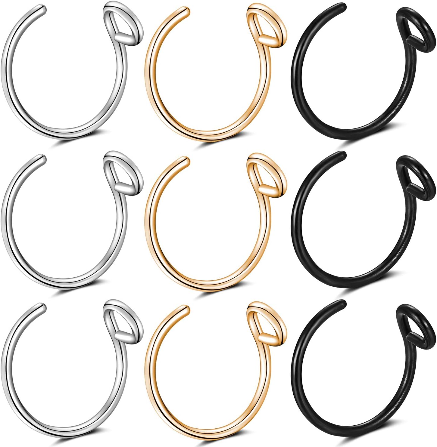 20G Faux Septum Piercing Fake Septum Nose Hoop Rings Surgical Steel Fake Nose Ring Hoop 8mm Faux Lip Piercing Jewelry Non Piercing Clip On Moon Nose Rings Hoops Faux Lip Ear Nose Face
