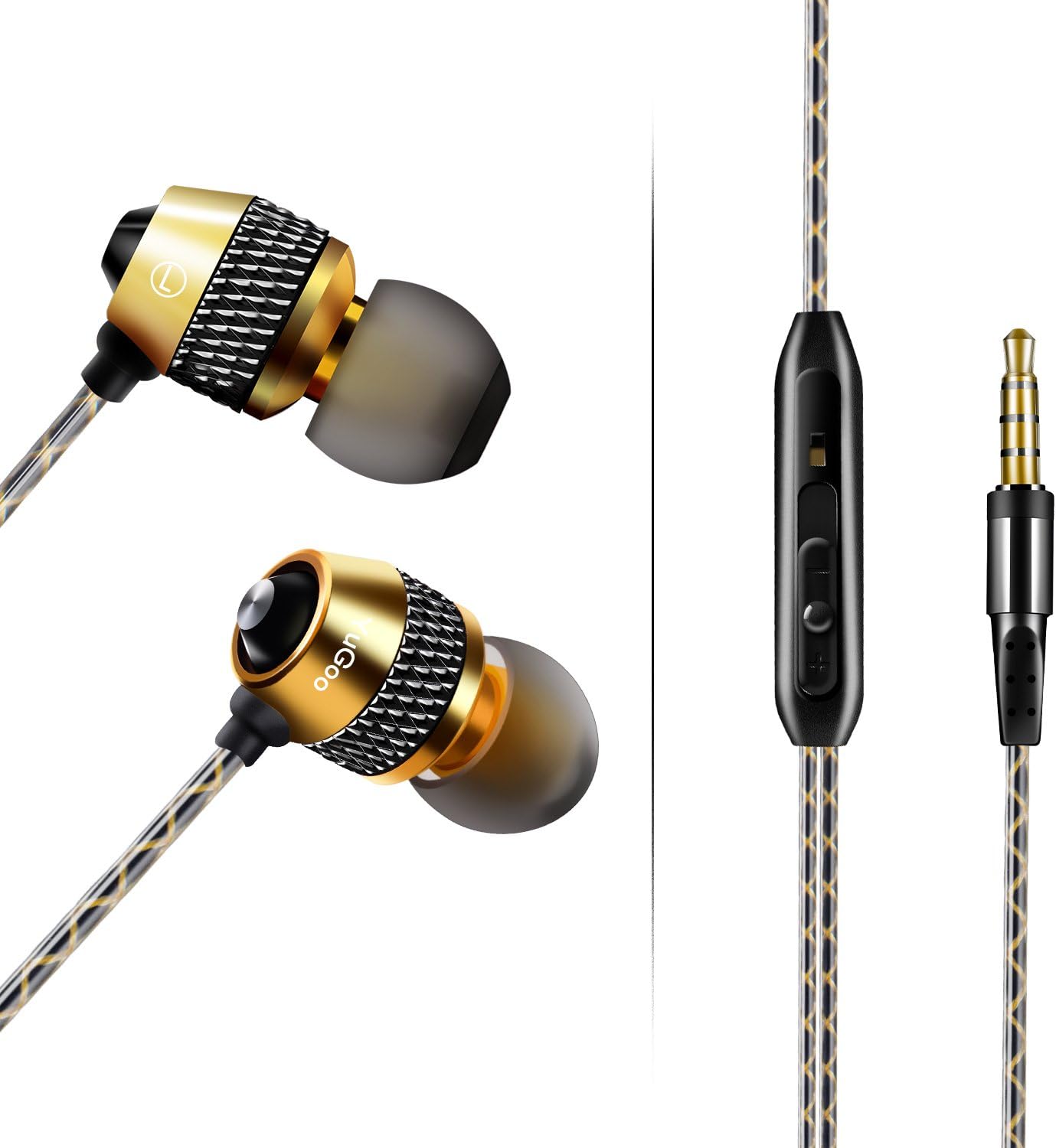 in Ear Earbuds, YuGoo Noise Isolating Wired Earphones with Microphone and Volumn Control for Apple Devices, Android Smartphones, Mp3/mp4 Player, Laptop, Tablet, Etc. (Golden with Black)
