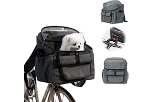 Pet Bicycle Basket, Front Mount Carrier for Small Dogs and Cats, Grey, 37x27x40 cm, 5 kg Capacity (Grey)