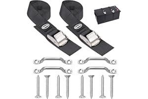 EXVITAL Battery Tie Down Strap Hold Down Kit, 1" x 48" Cooler Tie Down Kit with Non-Rusting Cam Buckle, Stainless Steel Bracket & SS Screws for RV Battery,Luggage Belt (2 Pack)