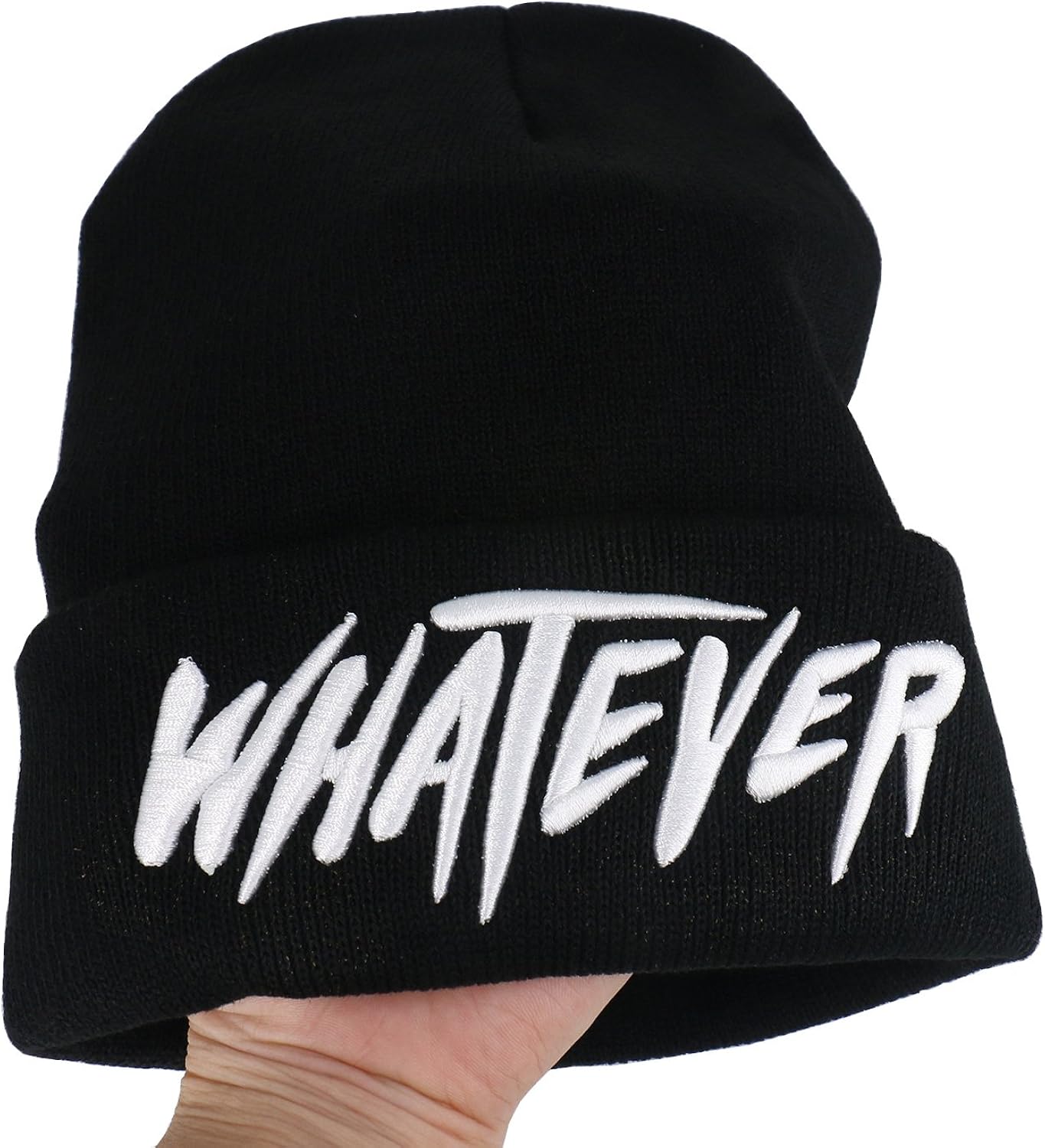 Black Whatever Slouchy Beanie Skull Winter Knit Hat Cap for Men Women: Clothing