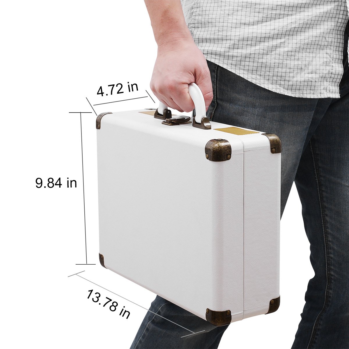 JORLAI Rechargeable Suitcase Turntable 3 Speed Bluetooth Portable Record Player with Built-in Stereo Speakers,Support Vinyl-to-MP3 Recording/Headphone Jack/Aux Input/RCA Output,White