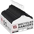 Mainetti 484 Recycled Black Plastic Hangers - 50 Pack with Rotating Metal Hook and Notches for Straps, Great for Shirts/Tops/Dresses, 17-Inch