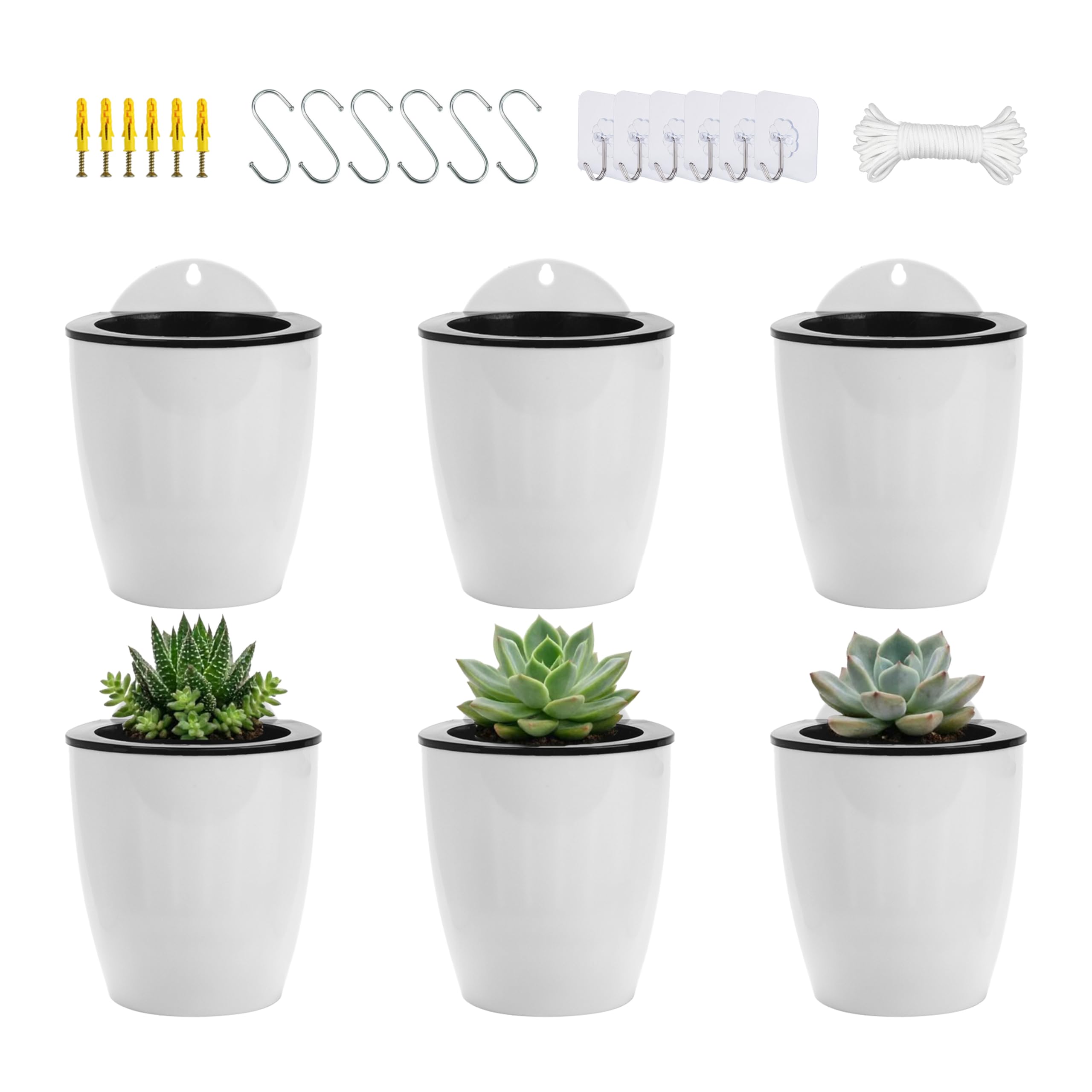 ORIMERC 6 Pack Self Watering Plant Pots Wall Hanging Basket Over Fence Planters Vertical Garden Hang Plastic Container Indoor Outdoor for Plants Flowers Succulent Living Herbs Holder White Small โ image 1