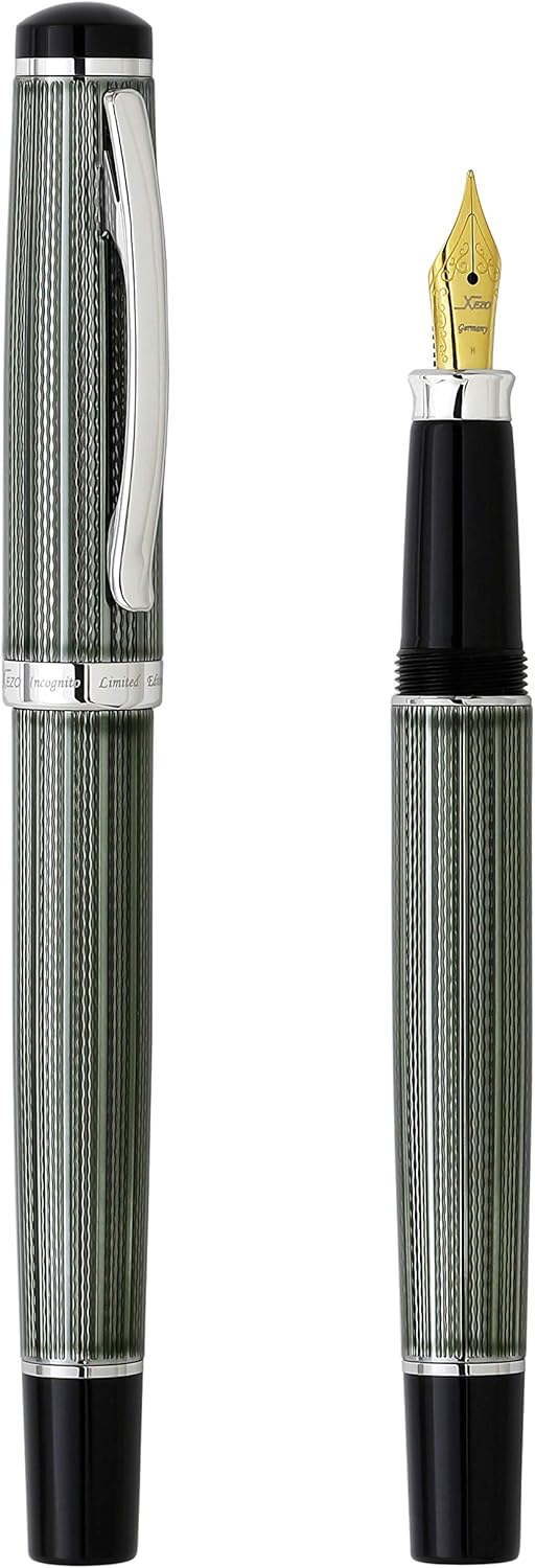 Xezo Incognito Fountain Pen, Medium Nib. Zinc Slate Green Metallic Color Lacquer, Pure Platinum Plated. Limited Edition of 500, Serialized, Handcrafted - Image 4