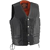 Milwaukee Leather ML1359 Men's Black Premium Leather Side Lace Motorcycle Rider Vest w/Buffalo Nickel Snaps Closure