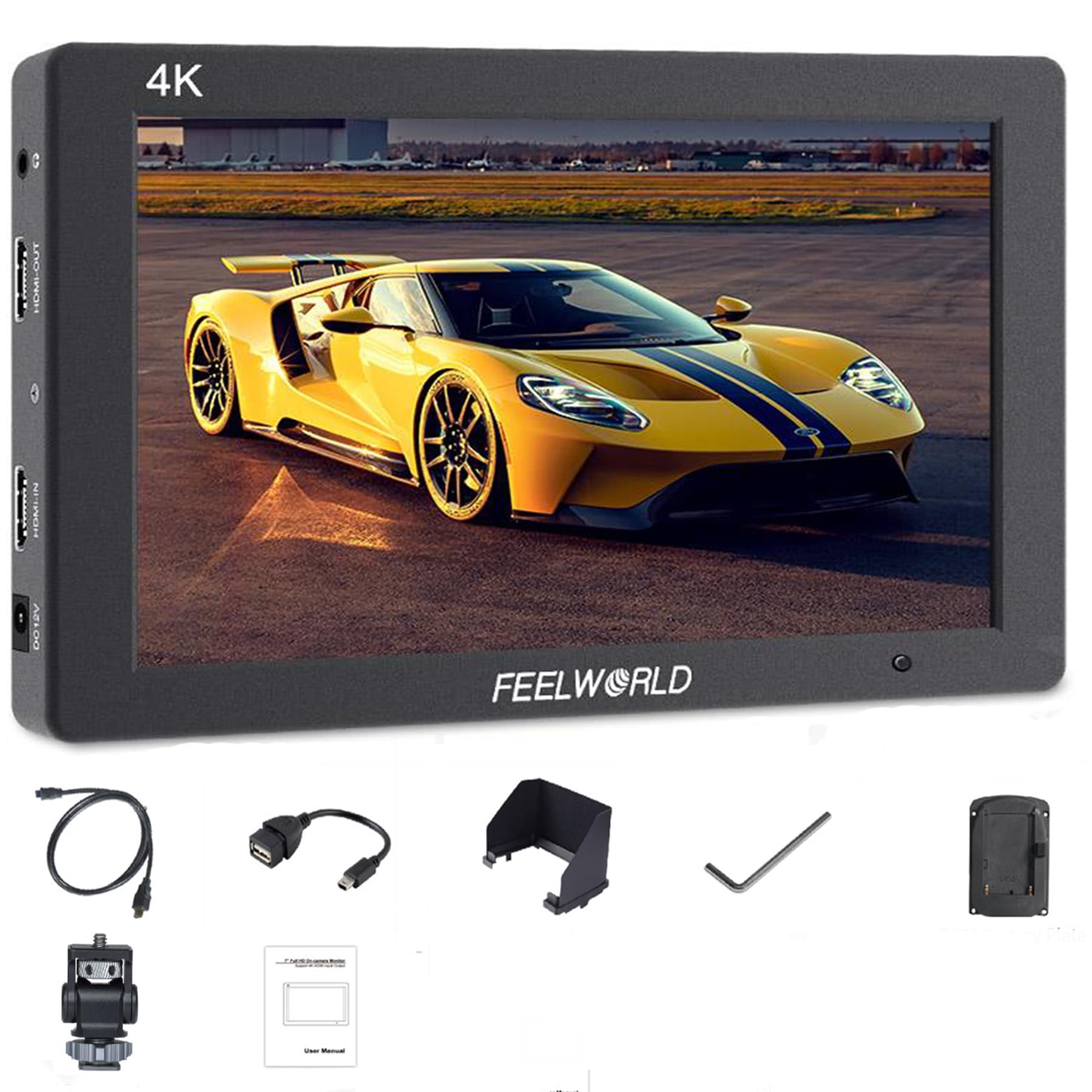 FEELWORLD T7 PLUS 7" 3D LUT On-camera Field Monitor 4K HDMI Input/Output IPS 1920x1200 with waveform Collapsible Sunshade