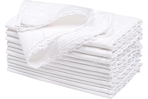 THE BEER VALLEY Cloth Dinner Napkins with Lace -100% Cotton -White Color,20x20,Wedding Napkins,Cocktails Napkins,Dinner Napkins,Decorative Napkins,Mitered Corners,Machine Washable Dinner Napkins Set of12