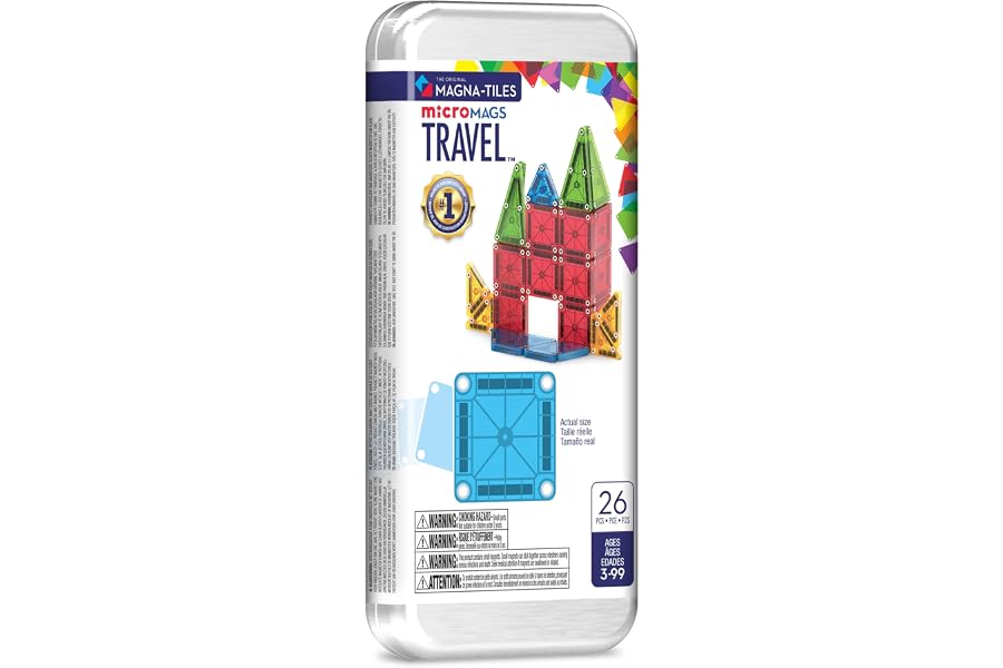 MAGNA-TILES microMAGS 26-Piece Travel Magnetic Construction Set – Bold Colors, The Original Magnetic Building Brand