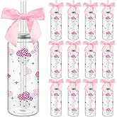 Honeydak 12 Pcs Western Cowgirl Cowboy Pink Plastic Tumbler 14.2 oz Plastic Cups with Lids and Straws and Bows, Cowgirl Tumbler for Disco Bachelorette Birthday Wedding 70s 80s 90s Party