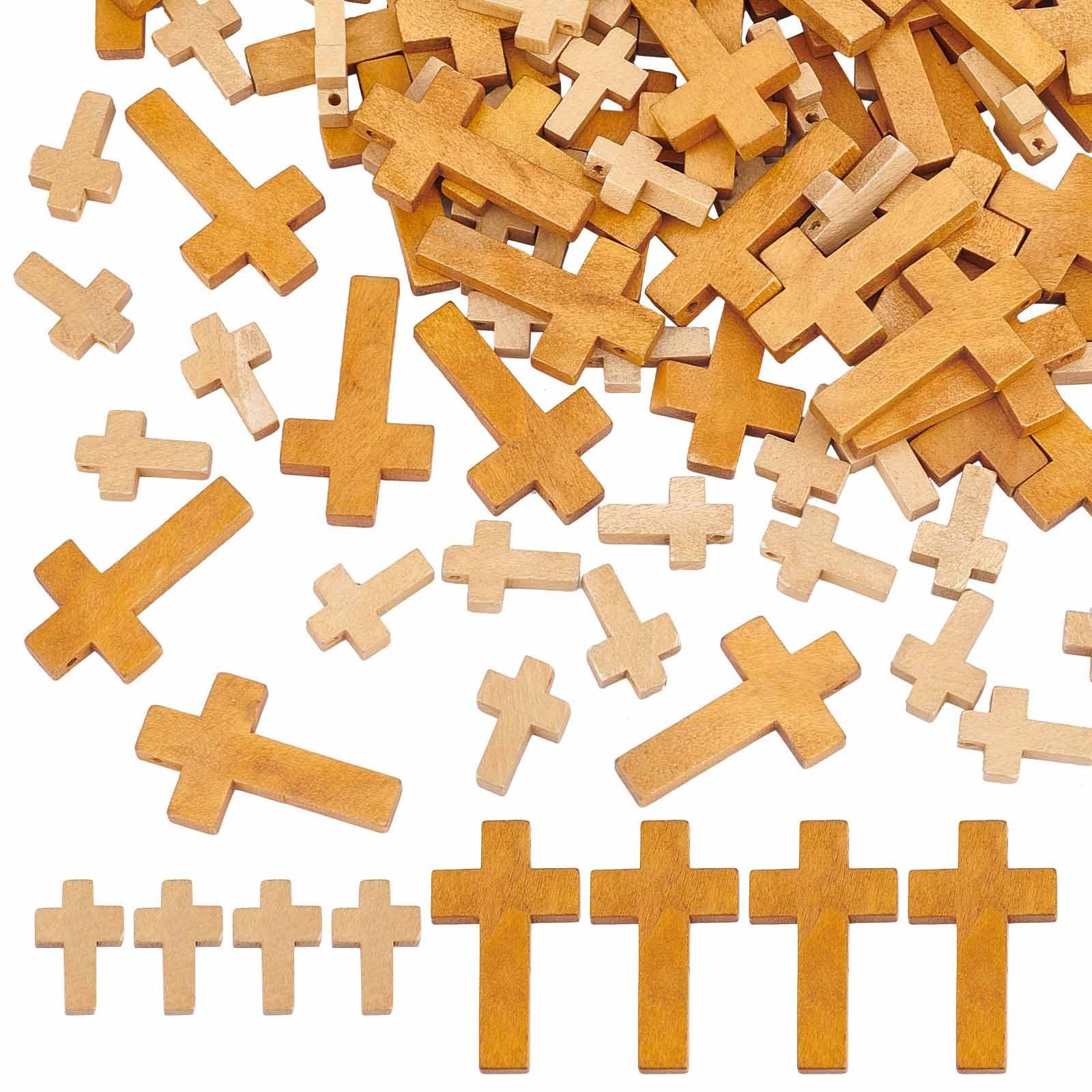 SUNNYCLUE 100Pcs 2 Styles Easter Wooden Crosses Bulk Wood Cross Charm Natural Wood Crosses Beads Cross Charms for Crafts Party Men Women DIY Bracelet Necklace Earrings jewellery Making Accessories — image 1