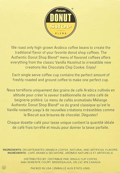AUTHENTIC DONUT SHOP BLEND DECAF VANILLA HAZELNUT SINGLE SERVE CUPS FOR KEURIG K CUP BREWERS, 24 COUNT