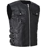 Idopy Men`s Biker Motorcycle Faux Leather Vest Sleeveless Jacket