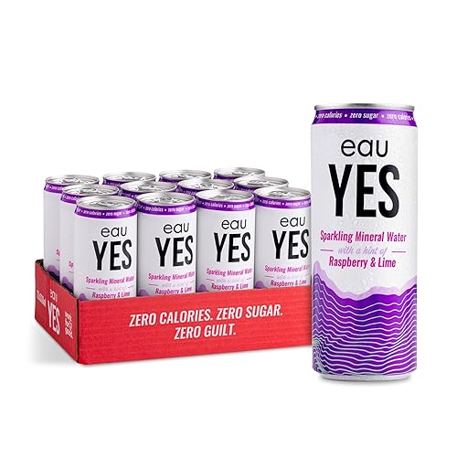 eauYES - Sparkling Mineral Water with a hint of Raspberry & Lime (12 x 330ml), All Natural, Zero Sugar, Zero Calories & Zero Sweeteners, Vegan & Keto Friendly, Eco-Friendly Brand