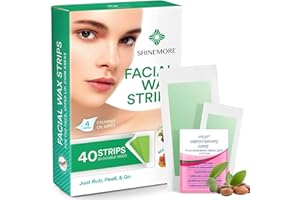 SHINEMORE Facial Wax Strips for Hair Removal: Fast Working and Gentle for Face, Eyebrow, Upper Lip, Chin - Hypoallergenic for All Skin Types 40 Waxing Strips 4 Wipes