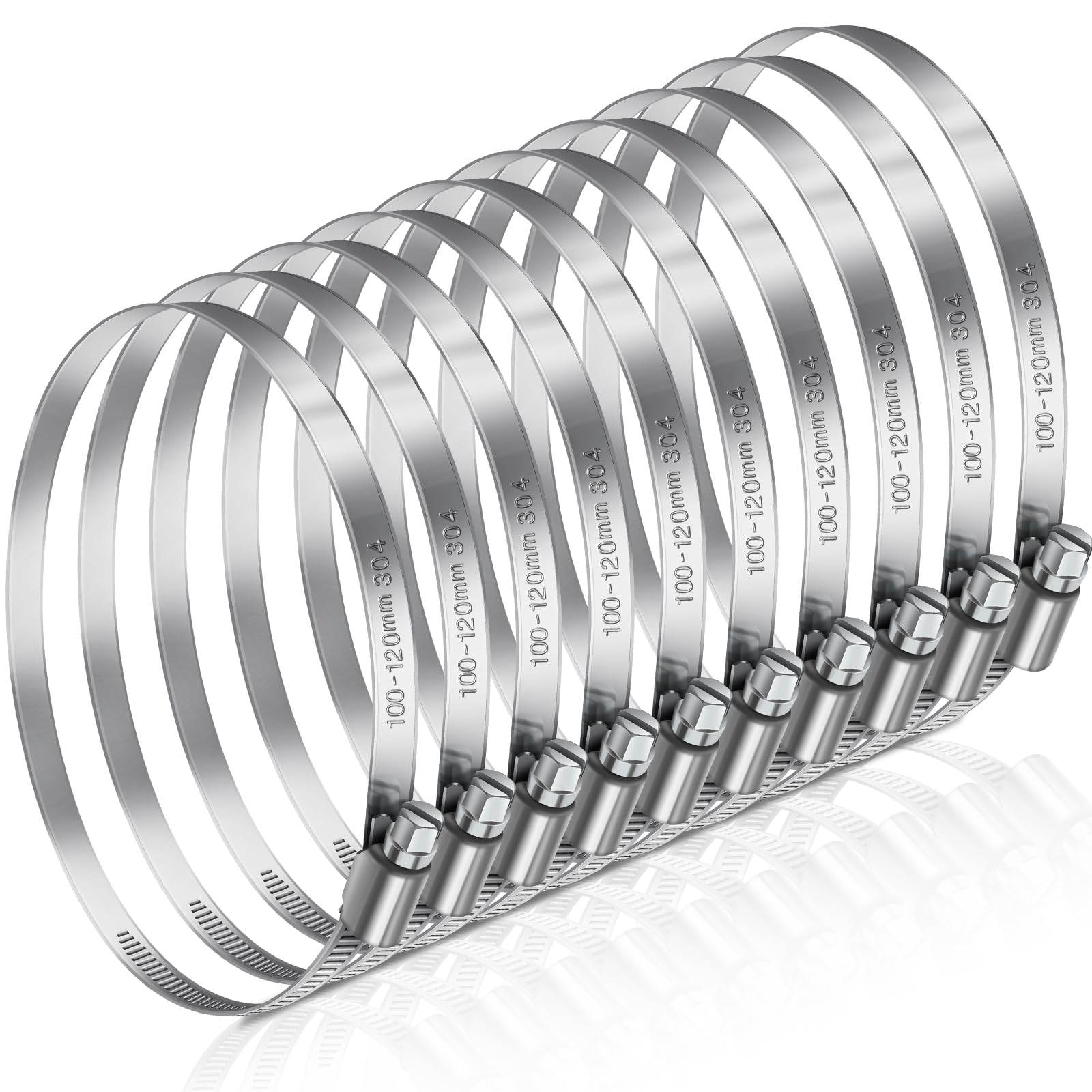 JatilEr 100-120mm Hose Clips, 8 Pcs Adjustable Hose Clamps 304 Stainless Steel Pipe Clips, Pipe Clamps Metal for Securing Hoses or Pipes for Vent Drain Exhaust Water