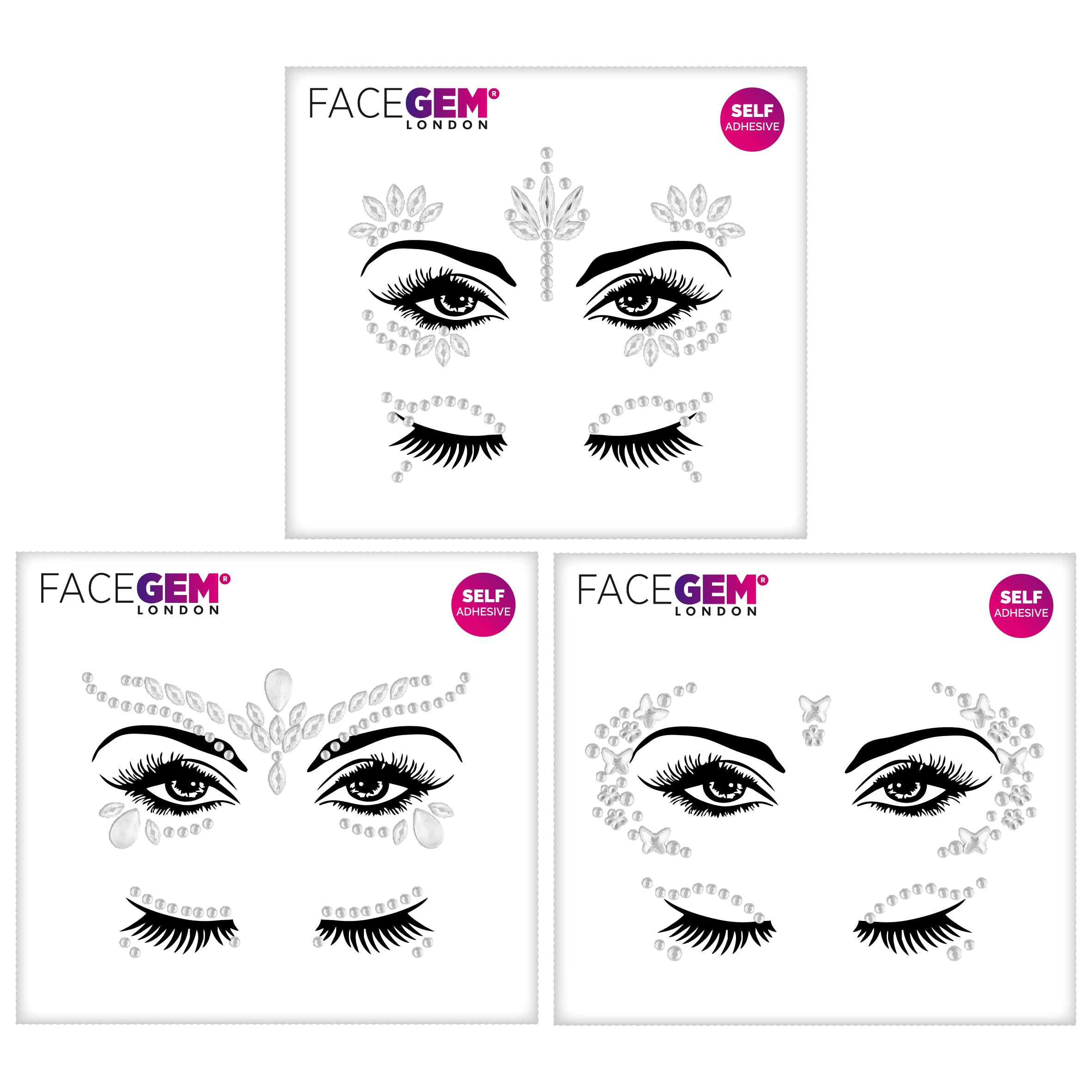 Photo 1 of 3 PCS Face Gems – Face Jewels Self-Adhesive Rhinestone Face Jewels for Makeup, Party & Rave Looks - Eye Gems,Face Glitter, Self- Adhesive Festival Gems Festival, Glitter Tattoo,Face Gems (Clear)