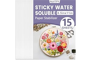 NUITPY 15PCS 8.5" x 11" Water Soluble Stabilizer for Embroidery, Stick and Stitch Embroidery Paper Wash Away, Embroidery Stabilizer, Water Soluble Embroidery Patterns, Embroidery Transfer Paper