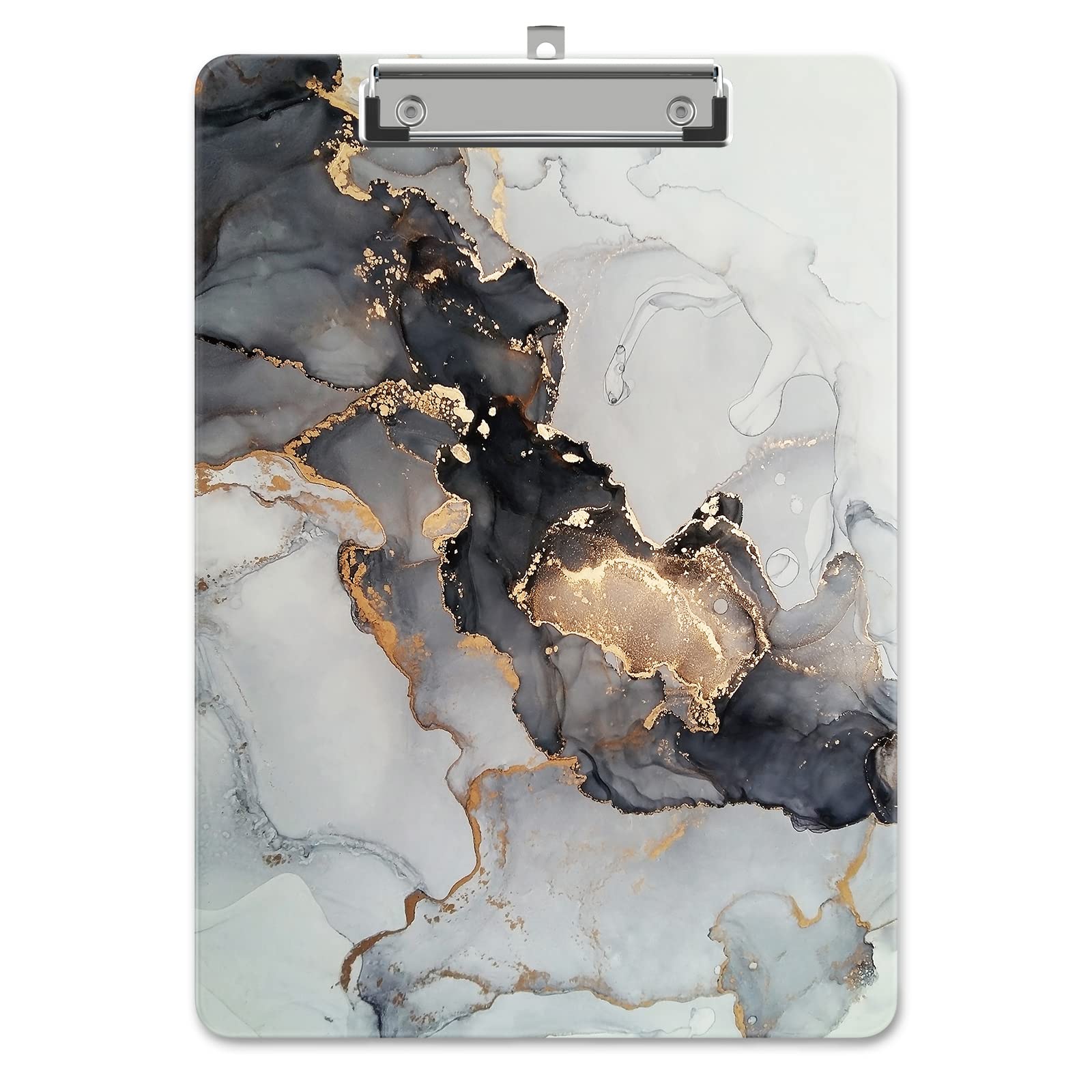 Piasoenc Plastic Clipboard, Cute Decorative Clip Board, 9 x 12.5 in, A4 Standard Office Clip Boards for Nurses, Students, Office, Black Marble