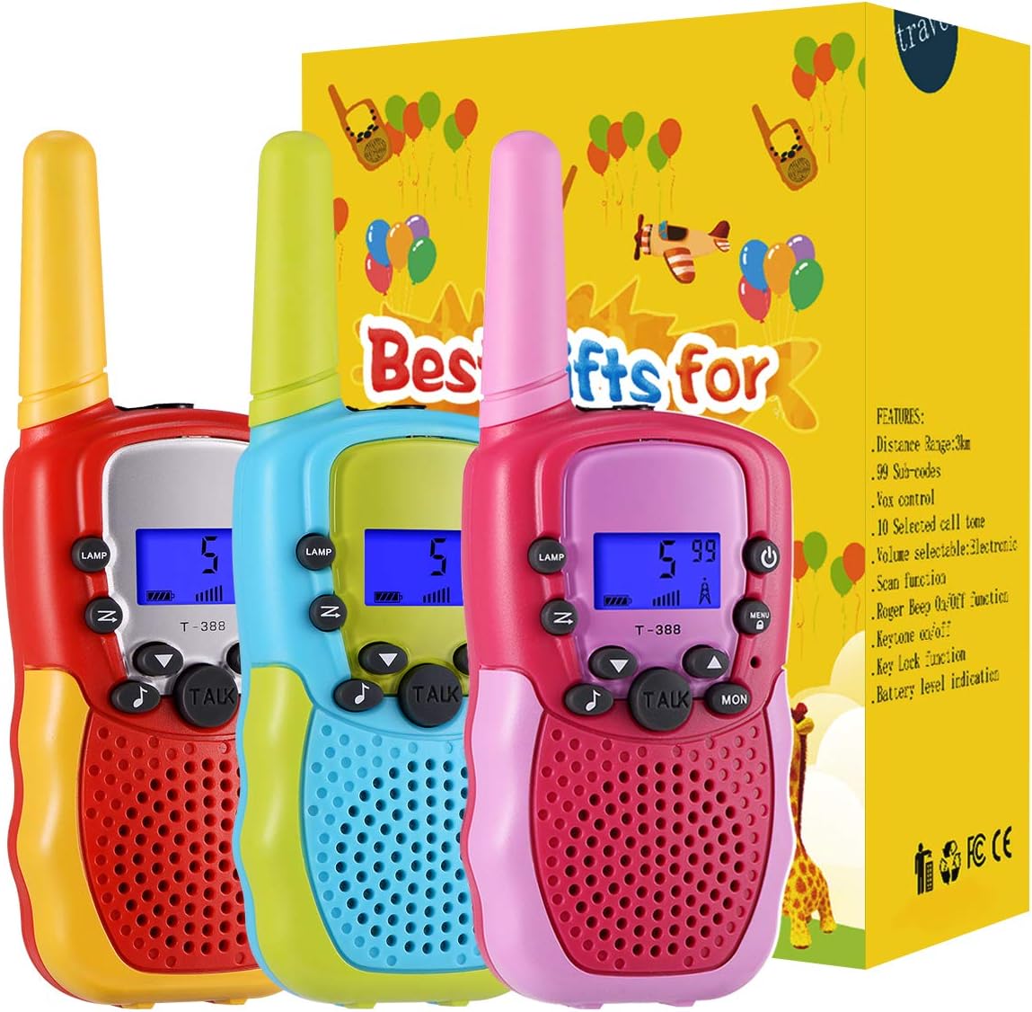 SnowCinda 3 Pack Walkie Talkies for Kids , 22 Channels 2 Way Radio Toy with Backlit LCD Flashlight, 3 Miles Range for Outside Adventures, Camping, Hiking, Toys for 3-12 Years Old Boys or Girls