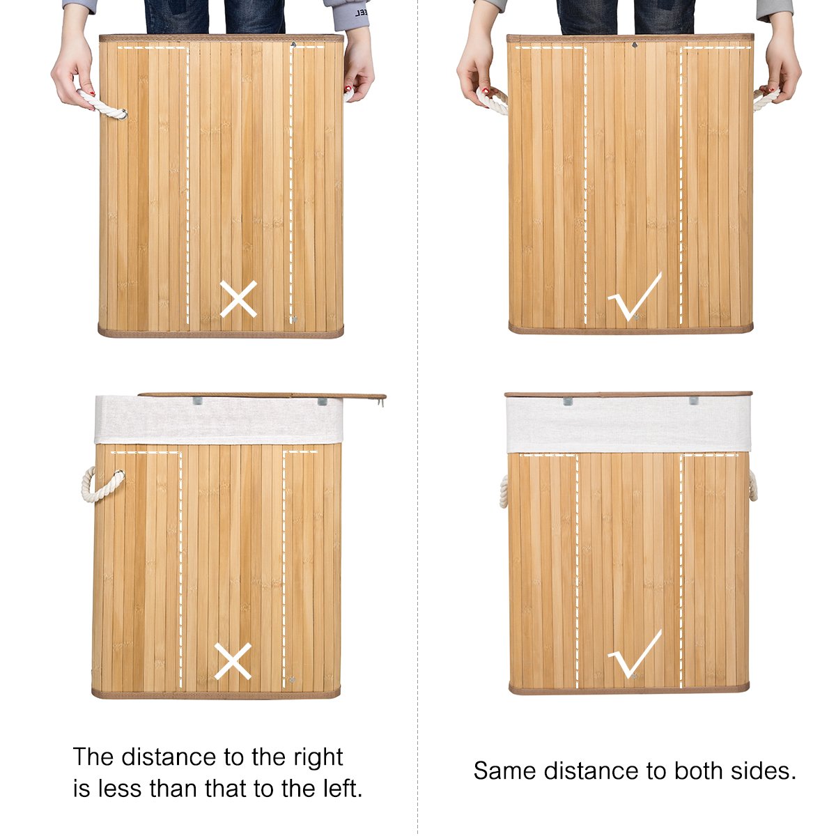 WOWLIVE Bamboo Laundry Hamper with Lid Handles Laundry Basket Dirty Clothes Laundry Hamper Sorter Rectangular Collapsible Organizer