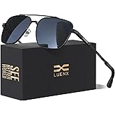 LUENX Mens Women Polarized Sunglasses Aviator, Square Polygon Lens Driving UV 400 Protection With Accessories 58mm Small