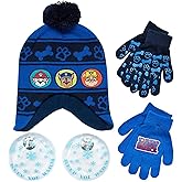 Nickelodeon Paw Patrol Boy's Winter Hat and 2 Pair of Gloves or Mittens Set (Toddler/Little Boys) Size Age 4-7, Paw Patrol Navy Blue Glove with Handwarmers