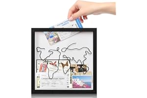 DEKORESYON Adventure Archive Box, 12 Inch Travel Shadow Box with Slot, Memorial Shadow Photo Storage Box, Travel Memory Box Display Case for Keepsakes Ticket Storage(Black, 12x12)