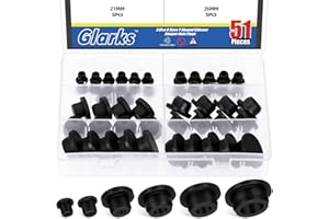 Glarks 51pcs 6 Sizes Hollow Silicone Hole Plug Set, Black High Temp Silicone Plug, T Shaped Stopper Hole Plug, Round Hole Fle