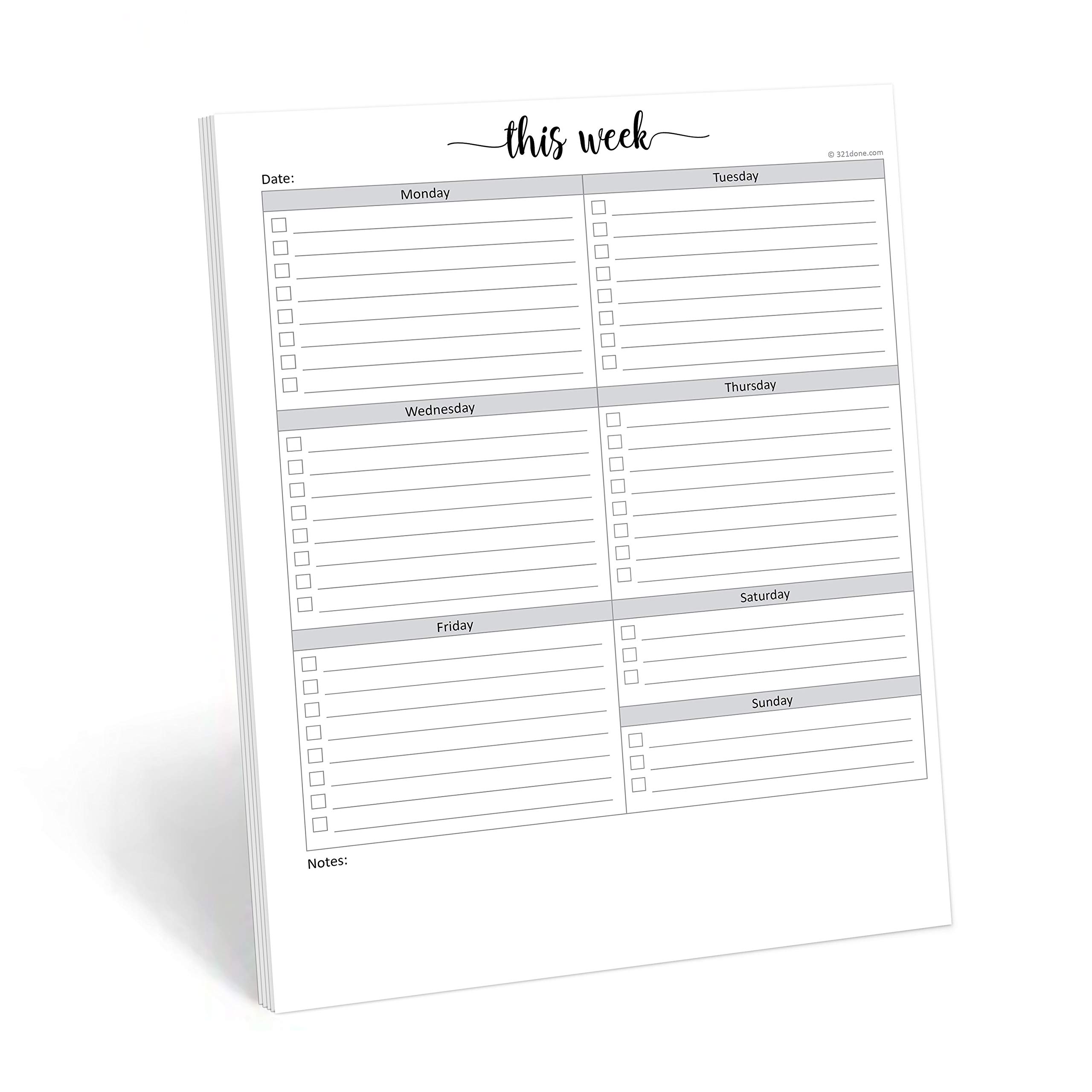 321Done 8.5x11 Weekly Checklist Notepad, Made in USA, Letter Size Tear-Off Undated Planning Pad, Work and Personal Organizer To Do List Pad, Desk Planner, Productivity Tracker - 50 Sheets