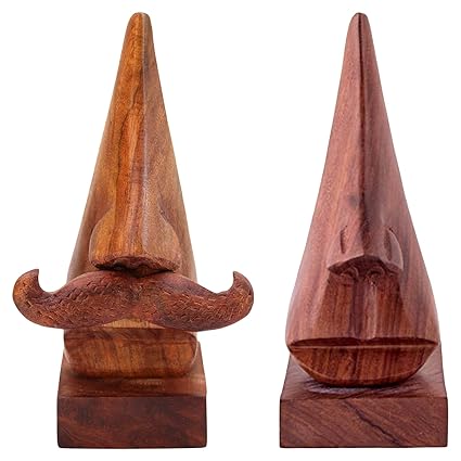ITOS365 Handmade Wooden Nose Shaped Spectacle Specs Eyeglass Holder Stand with Moustache - Set of 2
