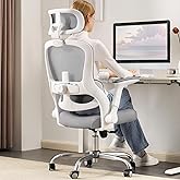 Veratric Ergonomic Office Chair - Computer Desk Chairs Comfy, Mesh High-Back Gaming Chair with Adjustable Lumbar Support, Executive Task Chair for Adults, Comfortable for Long Hours (White Grey)