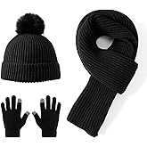 Lallier 3Pcs Kids Hat Scarf and Snow Gloves Set, Winter Knit Warm Soft Pom-Pom Beanie Outdoor for Boys Girls and Toddlers