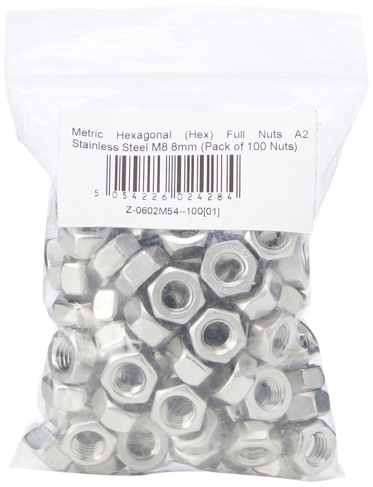 AHCMetric Hexagonal (Hex) Full Nuts A2 Stainless Steel M8 8mm (Pack of 100 Nuts)