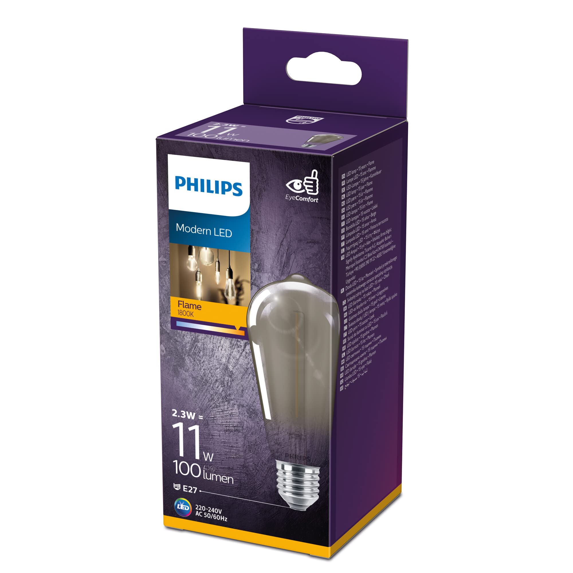 Philips LED Premium Classic ST64 Smoky Light Bulb [E27 Edison Screw] 2.3W - 11W, Flame Warm White (1800K), Non-Dimmable.