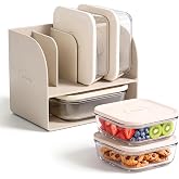 SMIRLY Glass Food Storage Containers with Lids &amp; Organizer, 5-Pack (Cream) | Borosilicate Glass Meal Prep Containers, Airtight Lids, Stackable for Healthy Cooking, Lunch Box, Pantry Organization