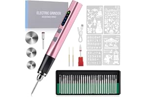 URPiRE [Upgrade 2-Way Rotary] Electric Engraving Pen with 37 Bits, Cordless Engraver Pen USB Rechargeable, Portable DIY Rotary Engraver Machine for All Materials (Rose red)