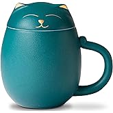 Liywall - Ceramic Tea Mug with Infuser and Lid, Cat Design Handmade Porcelain Tea Cup Strainer With Portable Shockproof Storage Case for Travel Office Home,Wife Girlfriend Gift - Green