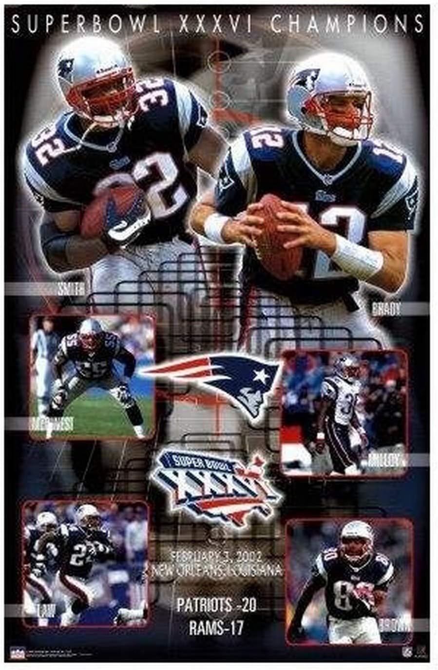 Amazon Com Buyartforless Exclusive New England Patriots Super Bowl 36 Xxxvi Composite Championship 34 5 X 22 5 Art Print Poster Home Kitchen