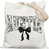 APJYM Auntie Gifts Tote Bag, Best Mother's Day Birthday Gifts for Aunt from Niece Nephew, Coquette Black Bow Auntie Canvas Tote Bags for Women, Reusable Grocery Shopping Bags